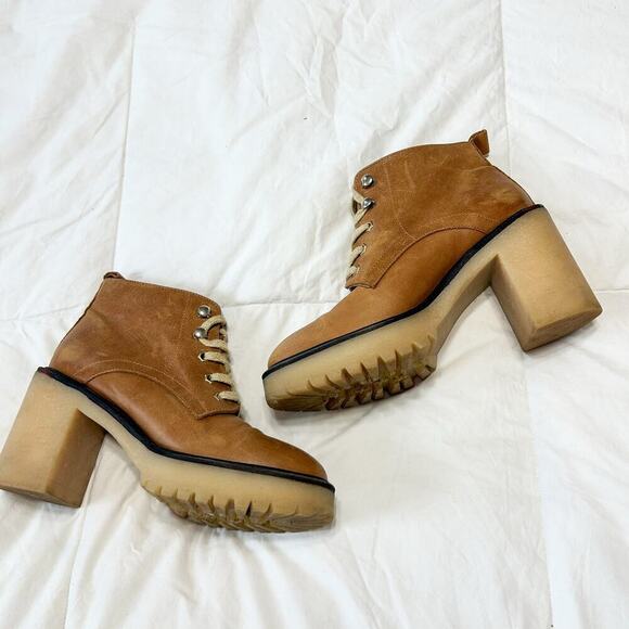 Free People Sydney Hiker Lace-Up Tan Beige Leather Boots EUC Women’s Size 6.5 - Picture 4 of 12